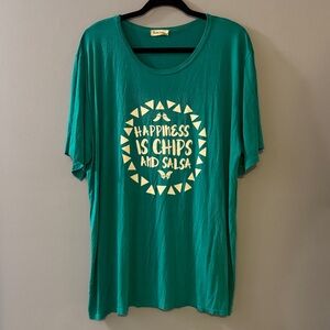 Vibrant Teal Graphic Tee - Happiness is Chips and Salsa
